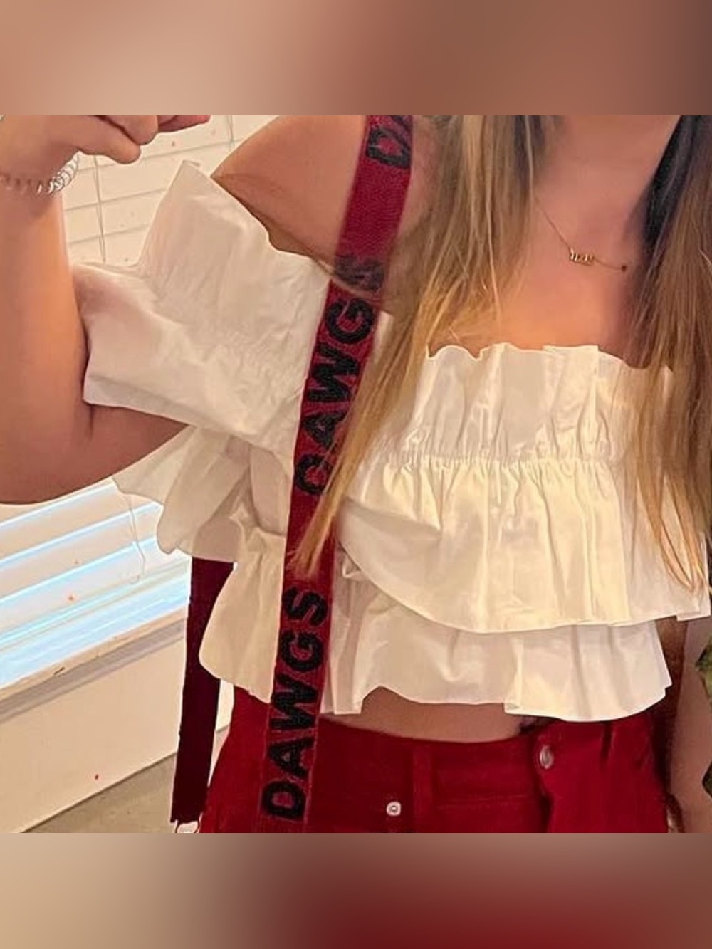 DO+BE White Off-Shoulder Ruffle Crop Top
